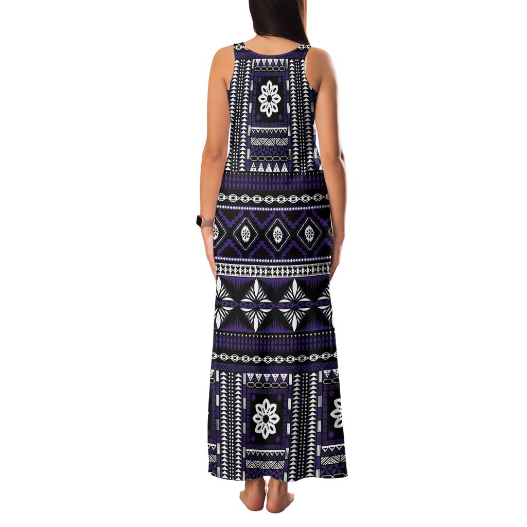 Fiji Masi Tapa Pattern Purple Tank Maxi Dress - Polynesian Pride