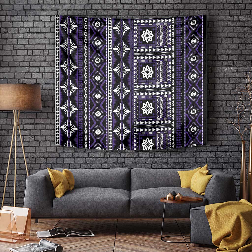 Fiji Masi Tapa Pattern Purple Tapestry - Polynesian Pride