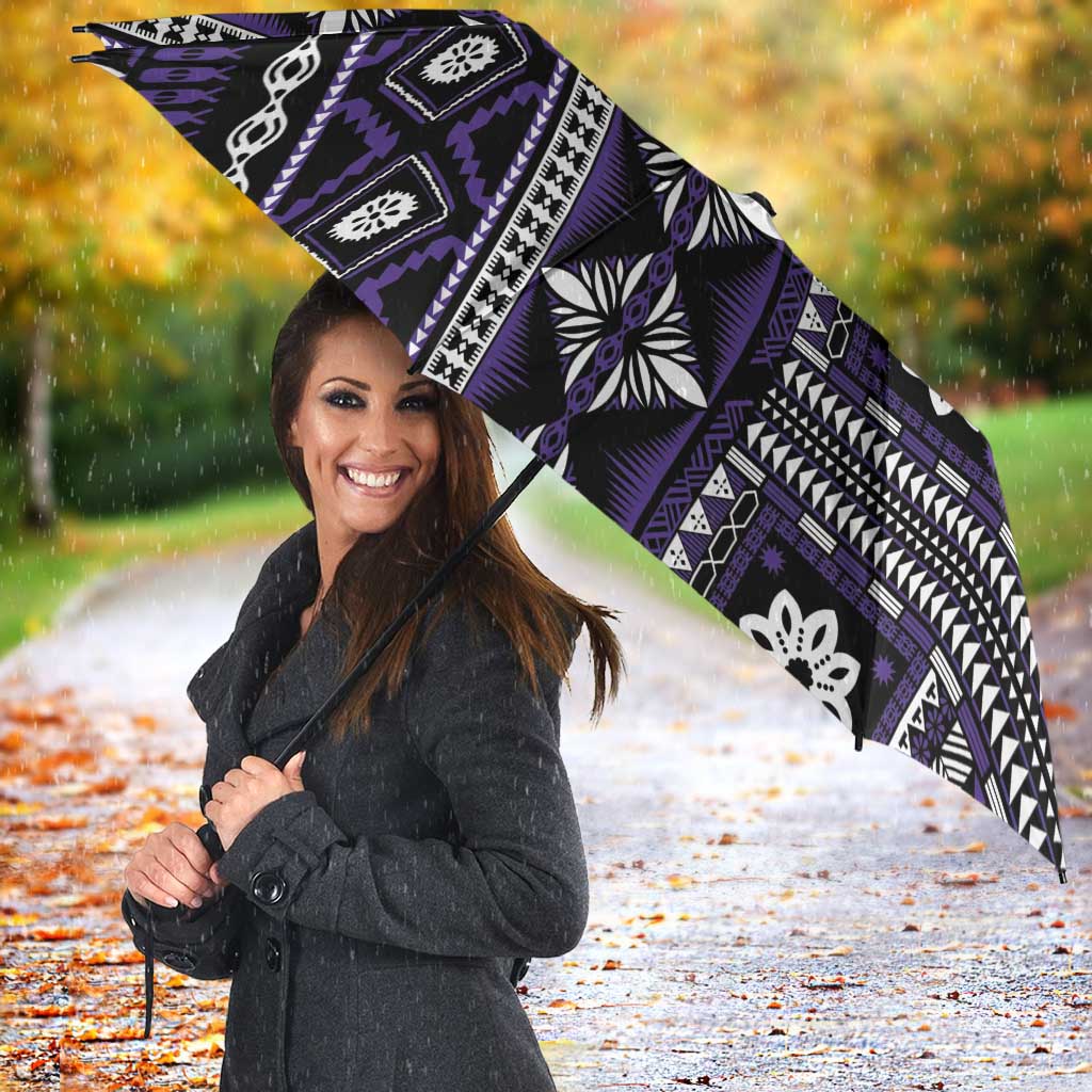 Fiji Masi Tapa Pattern Purple Umbrella - Polynesian Pride