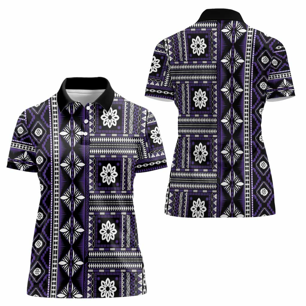 Fiji Masi Tapa Pattern Purple Women Polo Shirt - Polynesian Pride