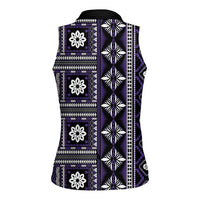 Fiji Masi Tapa Pattern Purple Women Sleeveless Polo Shirt - Polynesian Pride
