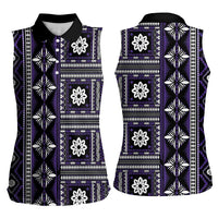 Fiji Masi Tapa Pattern Purple Women Sleeveless Polo Shirt - Polynesian Pride