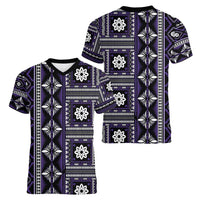Fiji Masi Tapa Pattern Purple Women V-Neck T-Shirt - Polynesian Pride
