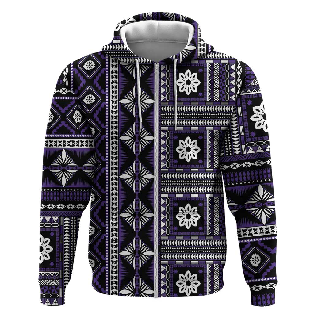Fiji Masi Tapa Pattern Purple Zip Hoodie - Polynesian Pride