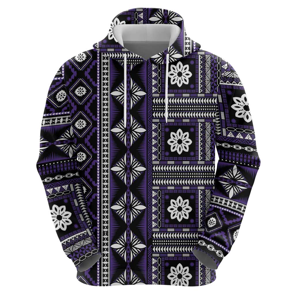 Fiji Masi Tapa Pattern Purple Zip Hoodie - Polynesian Pride