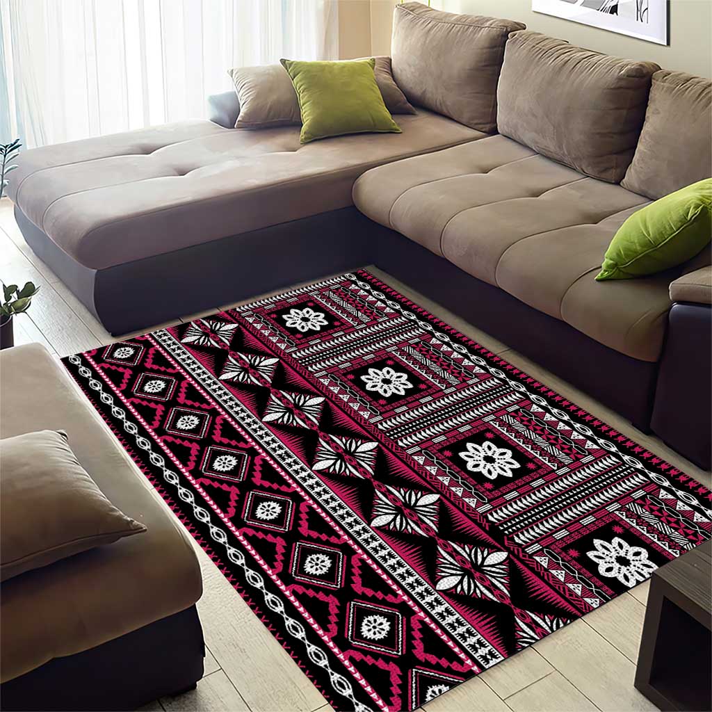 Fiji Masi Tapa Pattern Pink Area Rug - Polynesian Pride