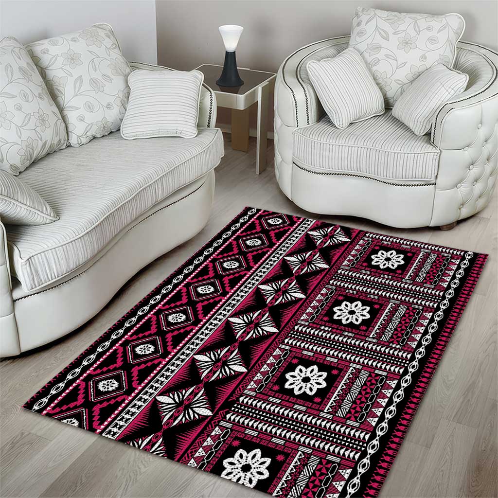 Fiji Masi Tapa Pattern Pink Area Rug - Polynesian Pride
