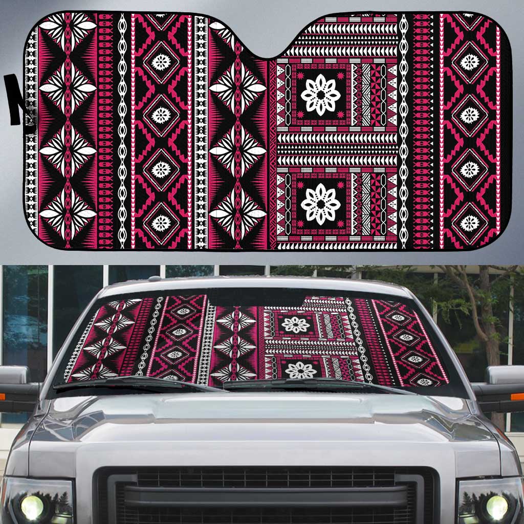 Fiji Masi Tapa Pattern Pink Auto Sun Shade - Polynesian Pride