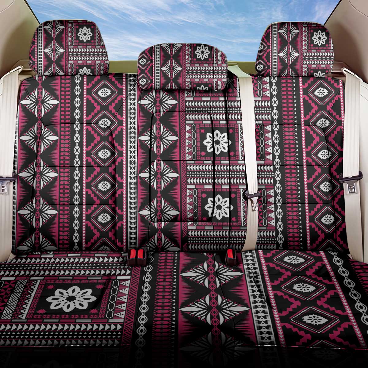 Fiji Masi Tapa Pattern Pink Back Car Seat Cover - Polynesian Pride