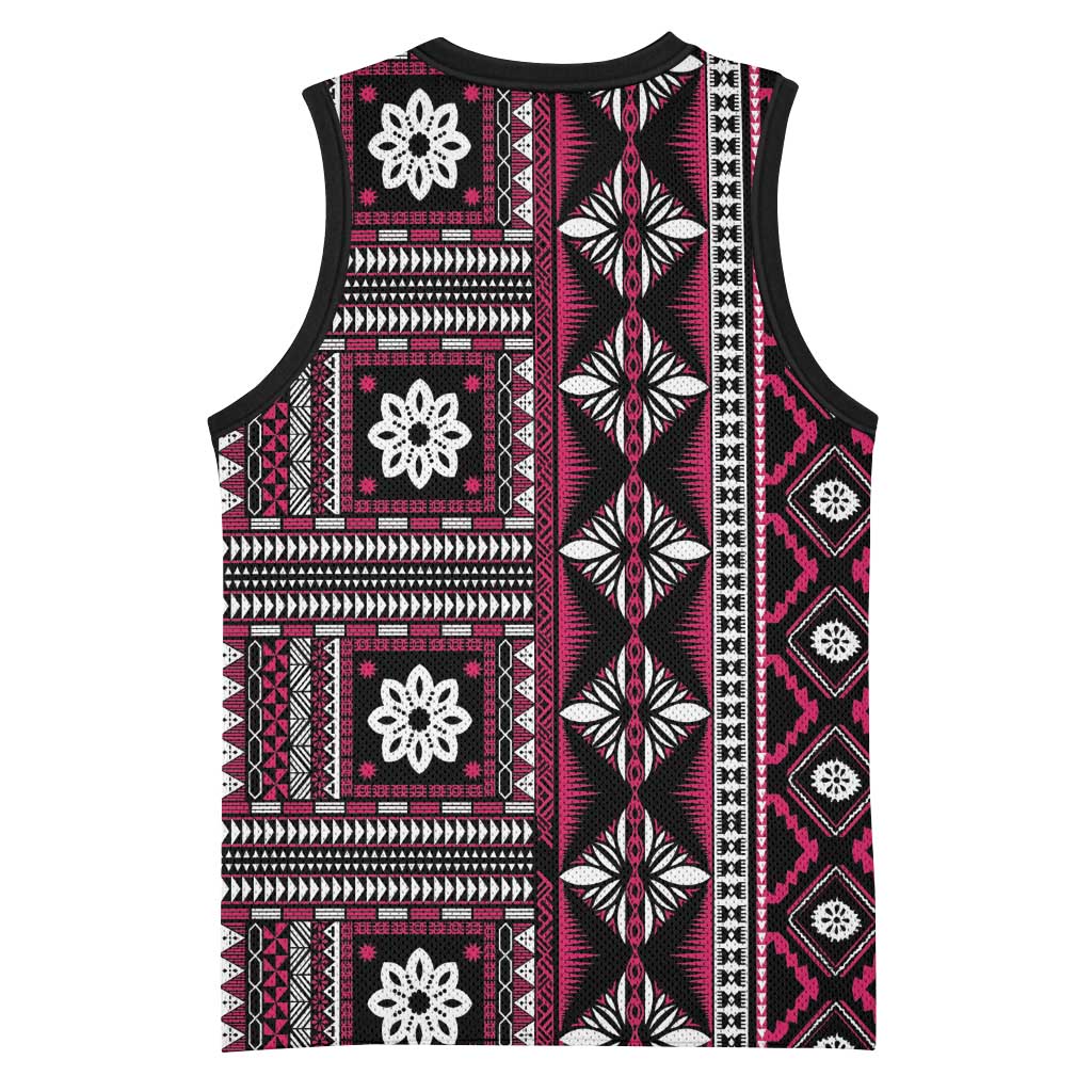 Fiji Masi Tapa Pattern Pink Basketball Jersey - Polynesian Pride