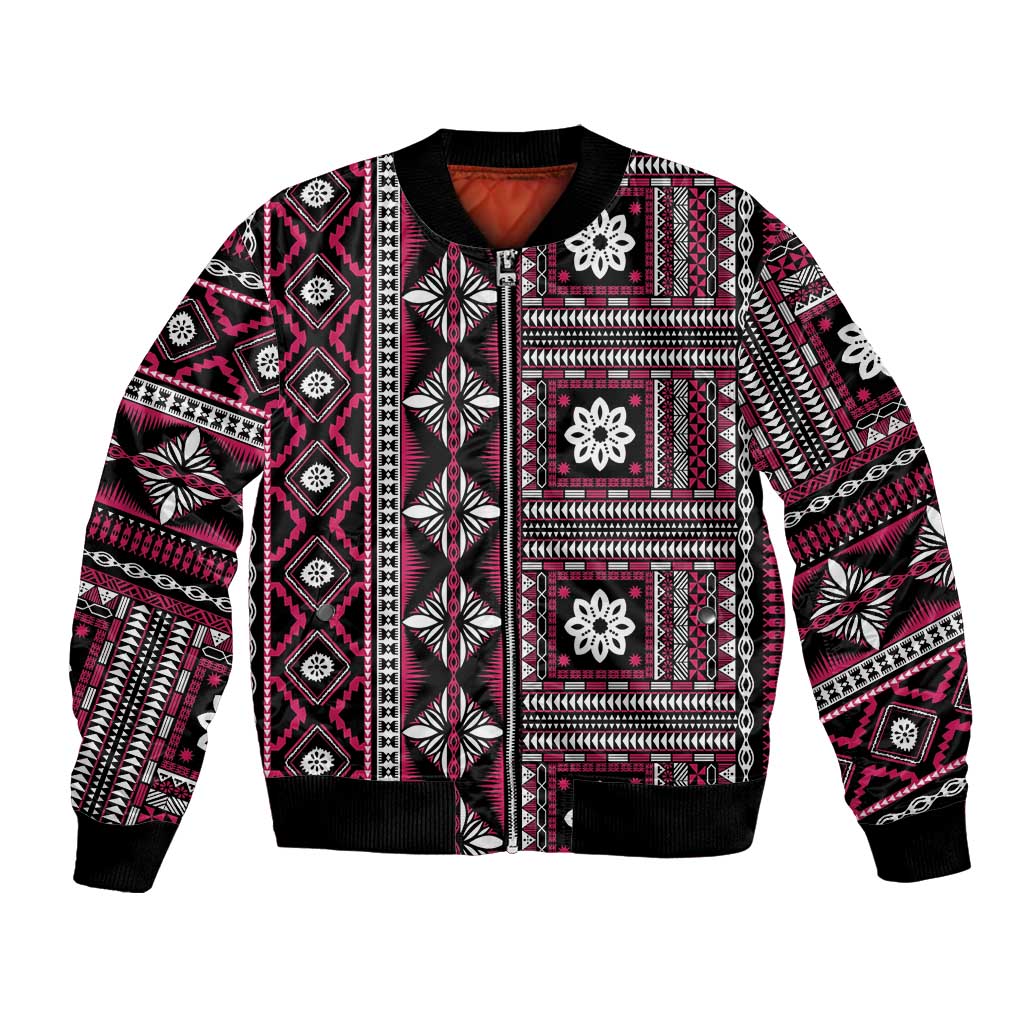 Fiji Masi Tapa Pattern Pink Bomber Jacket - Polynesian Pride