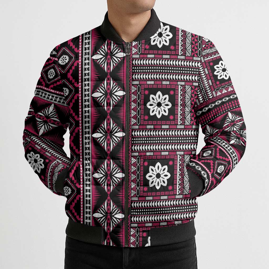 Fiji Masi Tapa Pattern Pink Bomber Puffer Jacket - Polynesian Pride