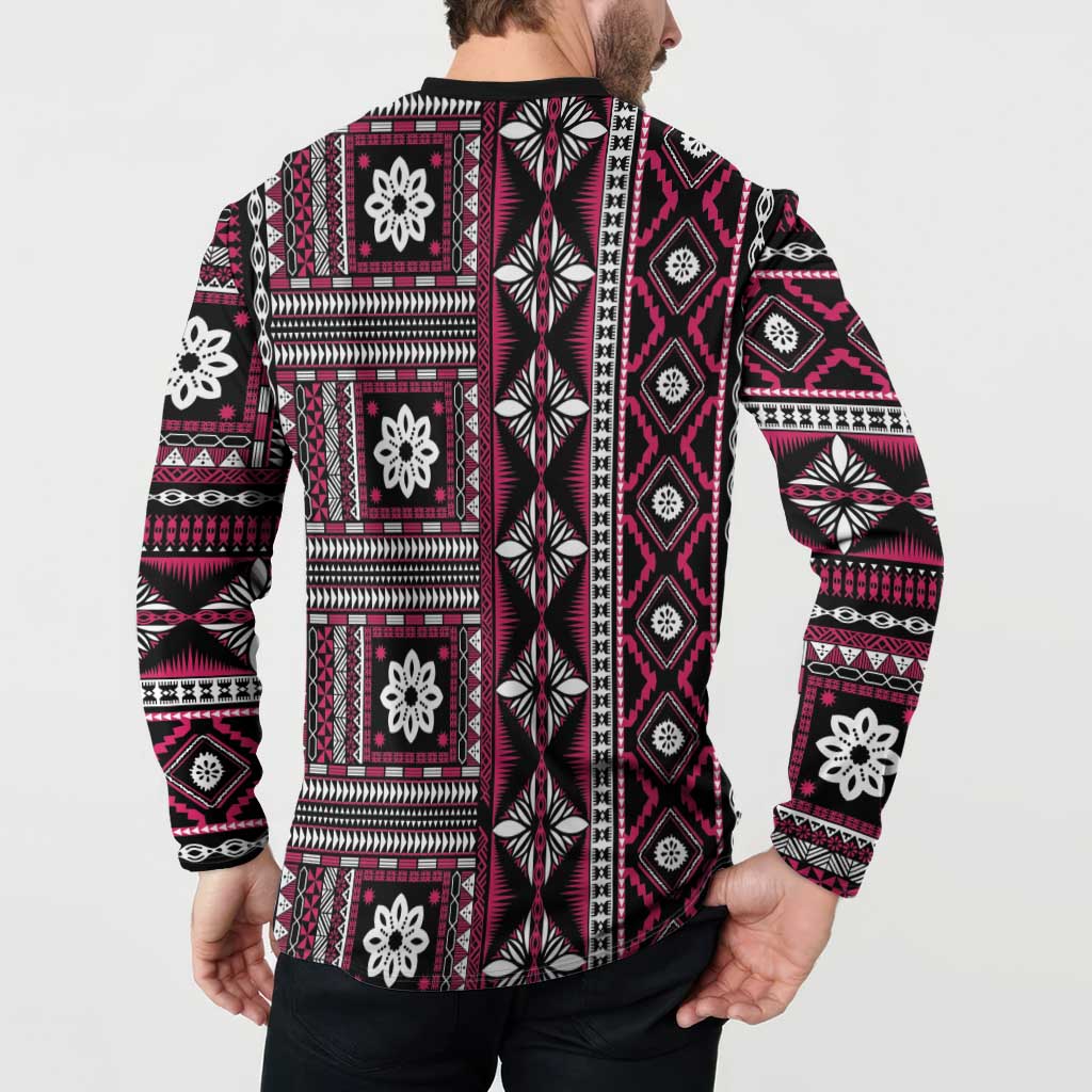 Fiji Masi Tapa Pattern Pink Button Sweatshirt - Polynesian Pride