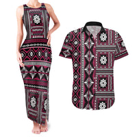 Fiji Masi Tapa Pattern Pink Couples Matching Tank Maxi Dress and Hawaiian Shirt - Polynesian Pride