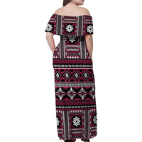 Fiji Masi Tapa Pattern Pink Family Matching Off Shoulder Maxi Dress and Hawaiian Shirt - Polynesian Pride