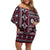 Fiji Masi Tapa Pattern Pink Family Matching Off Shoulder Short Dress and Hawaiian Shirt - Polynesian Pride