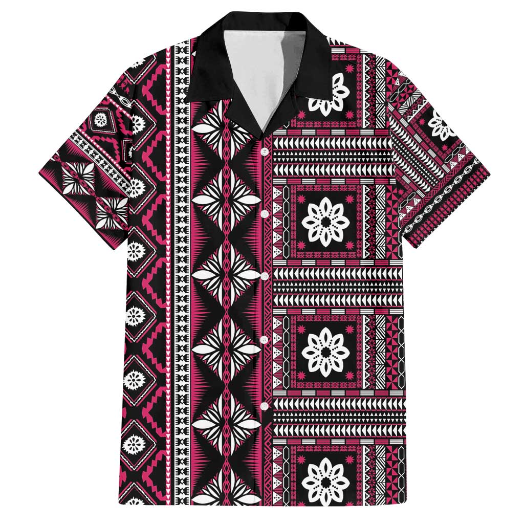 Fiji Masi Tapa Pattern Pink Family Matching Tank Maxi Dress and Hawaiian Shirt - Polynesian Pride