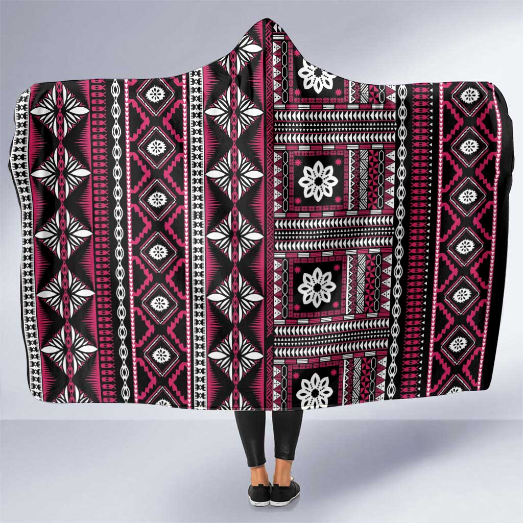 Fiji Masi Tapa Pattern Pink Hooded Blanket - Polynesian Pride