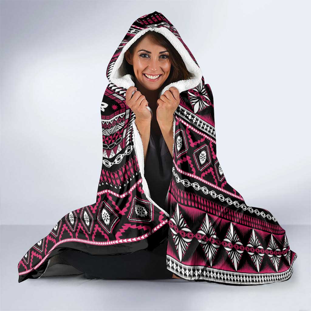 Fiji Masi Tapa Pattern Pink Hooded Blanket - Polynesian Pride