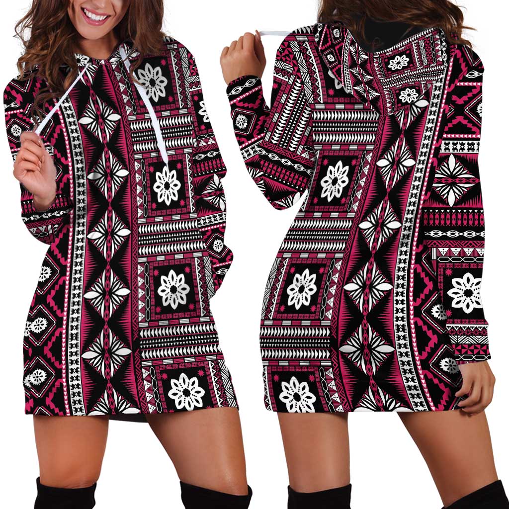 Fiji Masi Tapa Pattern Pink Hoodie Dress - Polynesian Pride