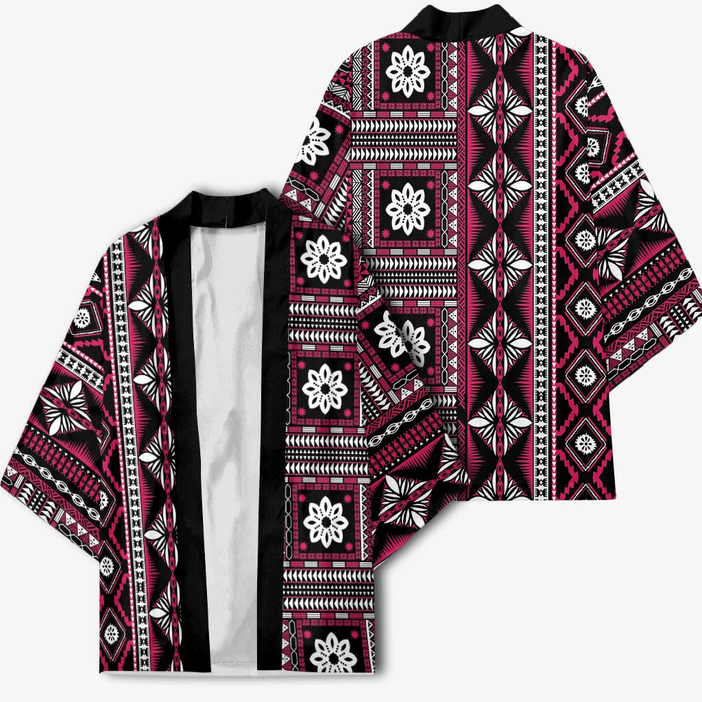 Fiji Masi Tapa Pattern Pink Kimono - Polynesian Pride