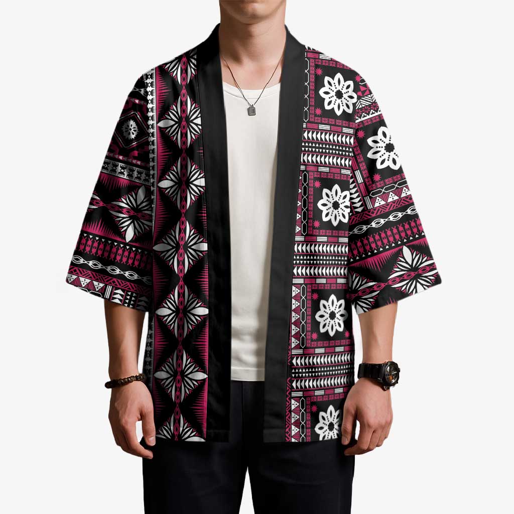 Fiji Masi Tapa Pattern Pink Kimono - Polynesian Pride