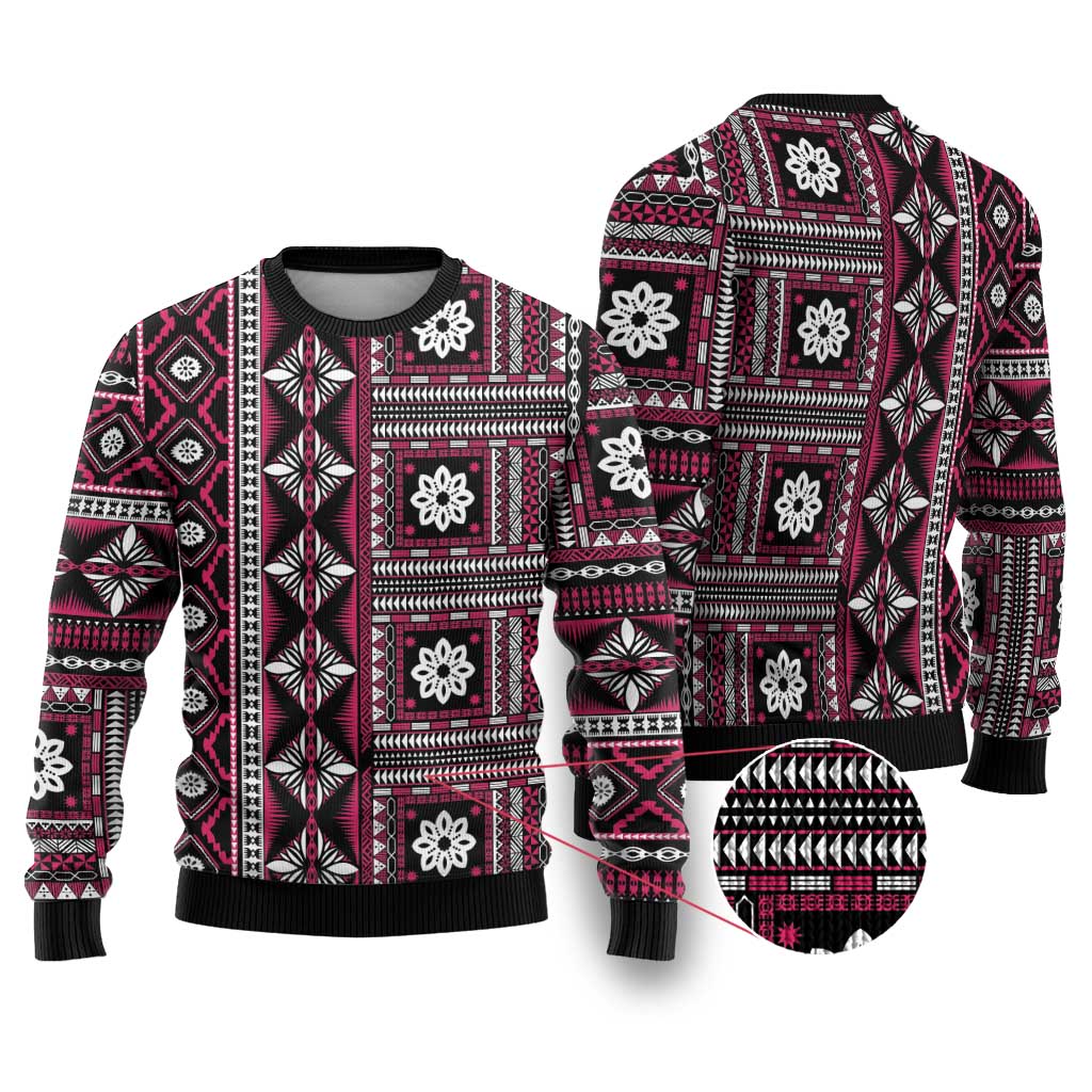 Fiji Masi Tapa Pattern Pink Ugly Christmas Sweater - Polynesian Pride