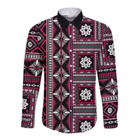 Fiji Masi Tapa Pattern Pink Long Sleeve Button Shirt - Polynesian Pride