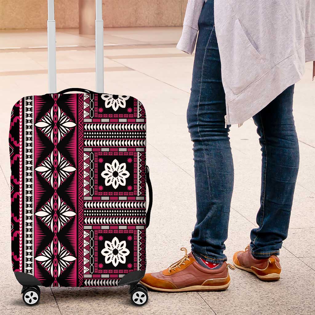 Fiji Masi Tapa Pattern Pink Luggage Cover - Polynesian Pride