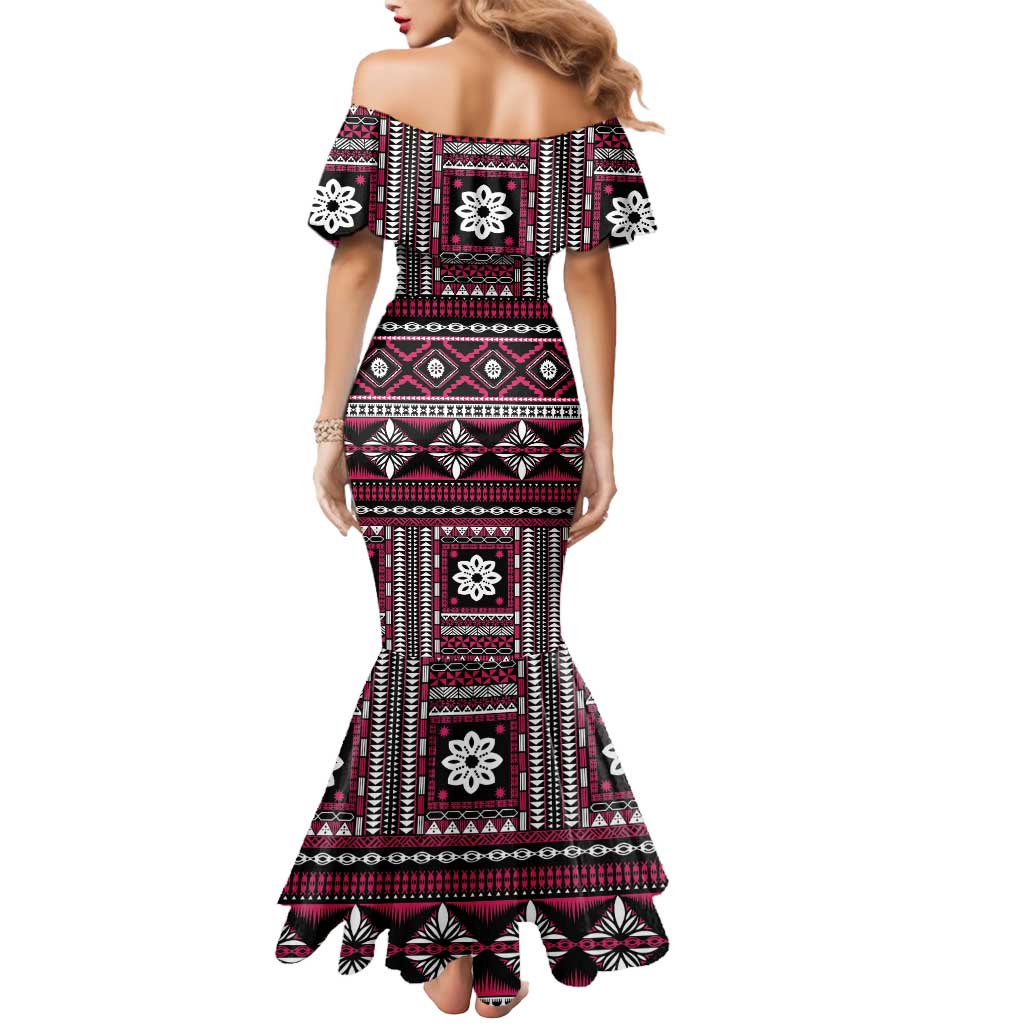 Fiji Masi Tapa Pattern Pink Mermaid Dress - Polynesian Pride