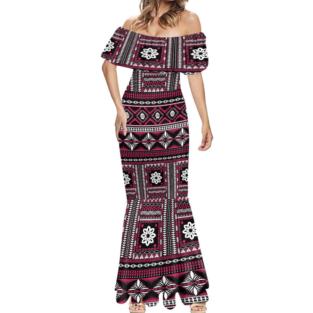 Fiji Masi Tapa Pattern Pink Mermaid Dress - Polynesian Pride