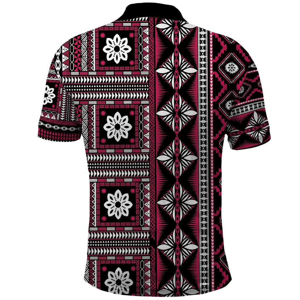 Fiji Masi Tapa Pattern Pink Polo Shirt - Polynesian Pride