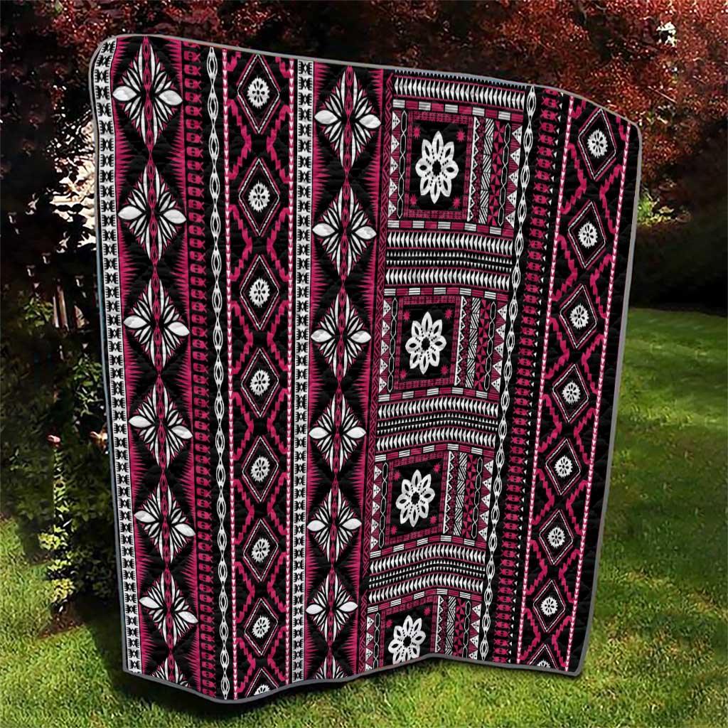 Fiji Masi Tapa Pattern Pink Quilt - Polynesian Pride