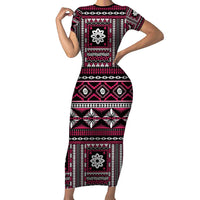 Fiji Masi Tapa Pattern Pink Short Sleeve Bodycon Dress - Polynesian Pride