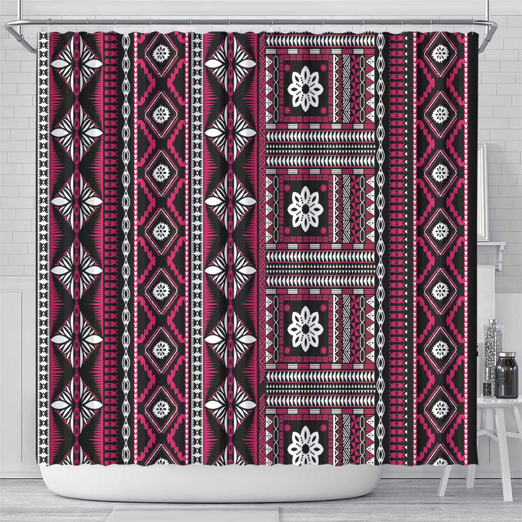 Fiji Masi Tapa Pattern Pink Shower Curtain - Polynesian Pride
