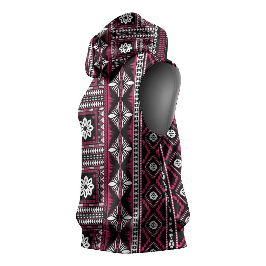 Fiji Masi Tapa Pattern Pink Sleeveless Hoodie - Polynesian Pride