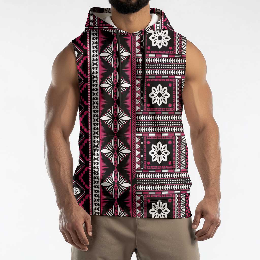 Fiji Masi Tapa Pattern Pink Sleeveless Hoodie - Polynesian Pride