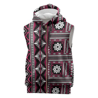 Fiji Masi Tapa Pattern Pink Sleeveless Zip Hoodie - Polynesian Pride