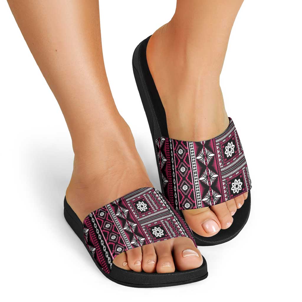 Fiji Masi Tapa Pattern Pink Slide Sandals - Polynesian Pride