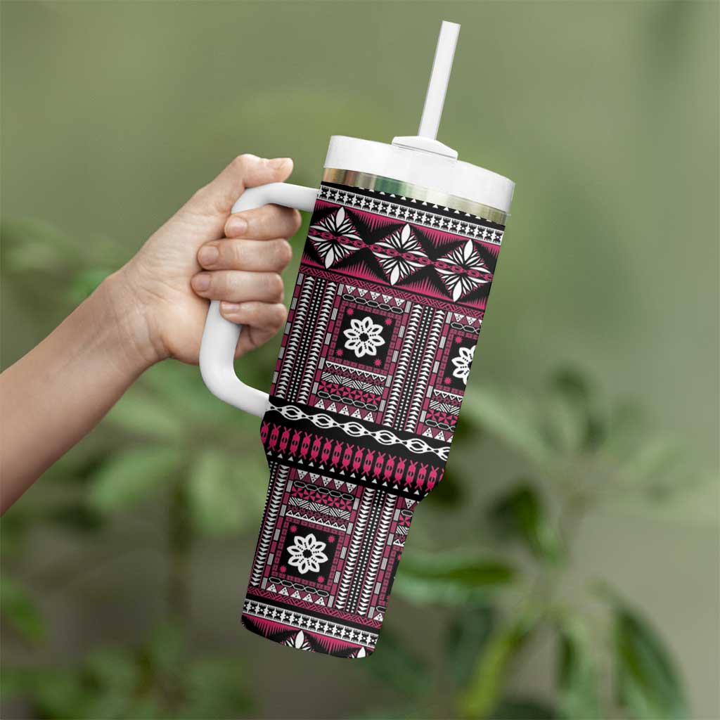 Fiji Masi Tapa Pattern Pink Tumbler With Handle - Polynesian Pride