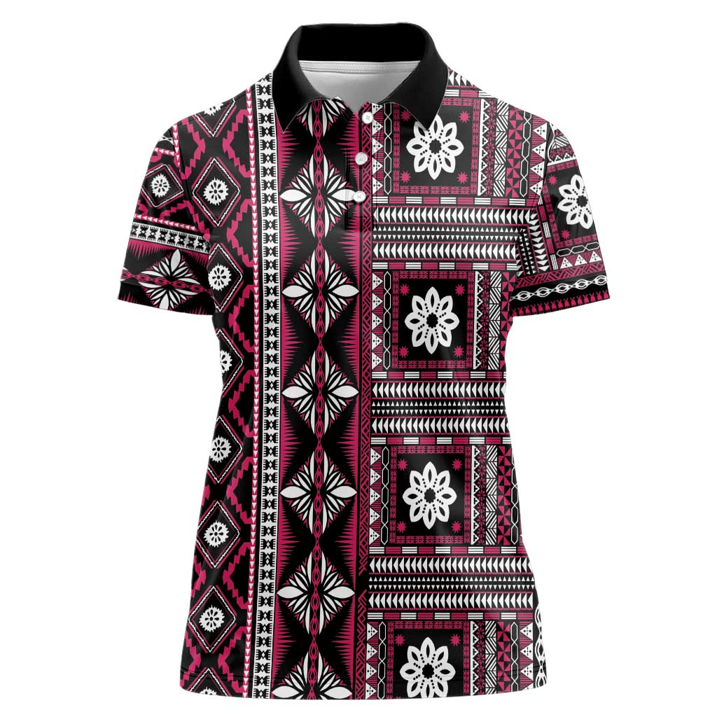Fiji Masi Tapa Pattern Pink Women Polo Shirt - Polynesian Pride