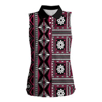 Fiji Masi Tapa Pattern Pink Women Sleeveless Polo Shirt - Polynesian Pride