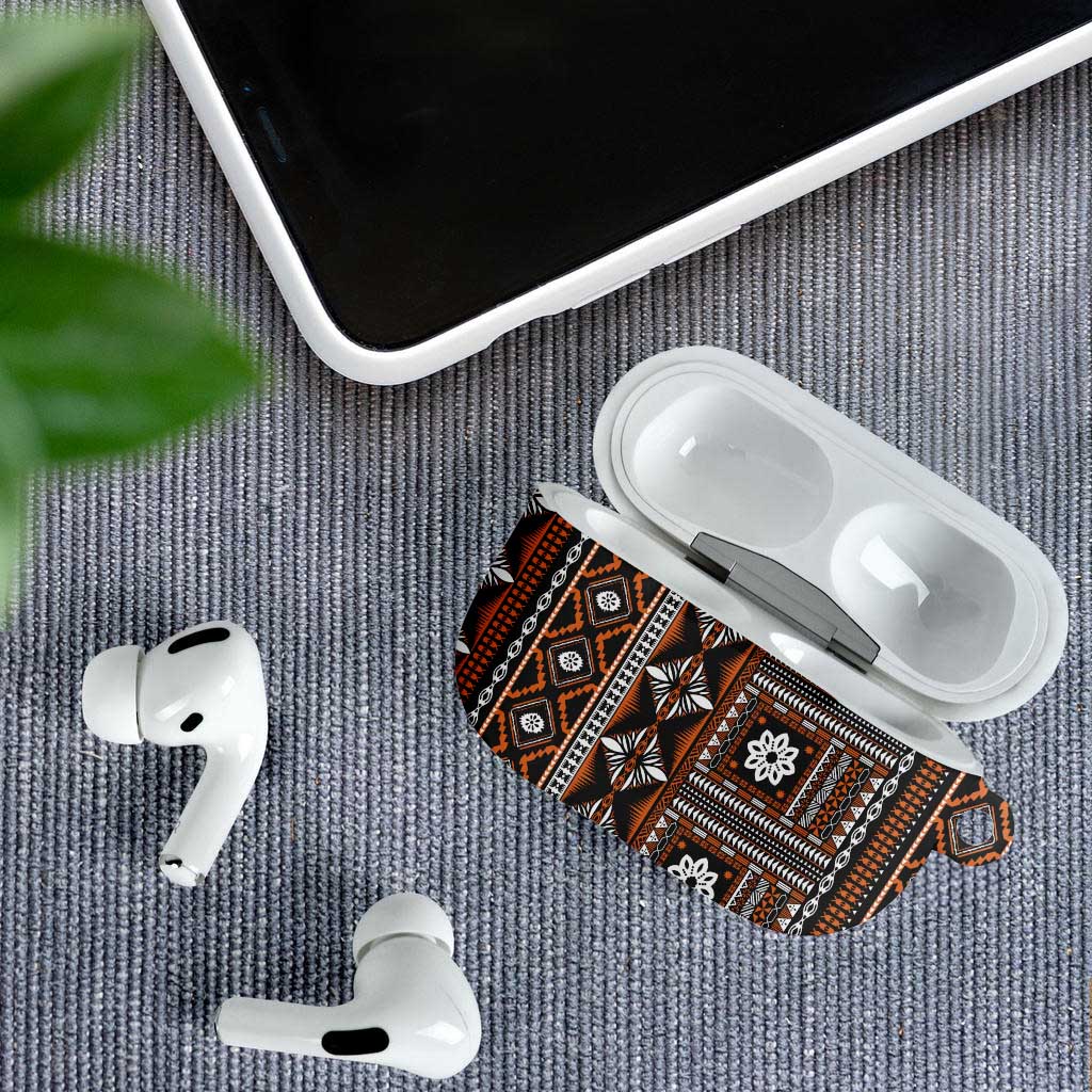 Fiji Masi Tapa Pattern Orange AirPods Case - Polynesian Pride