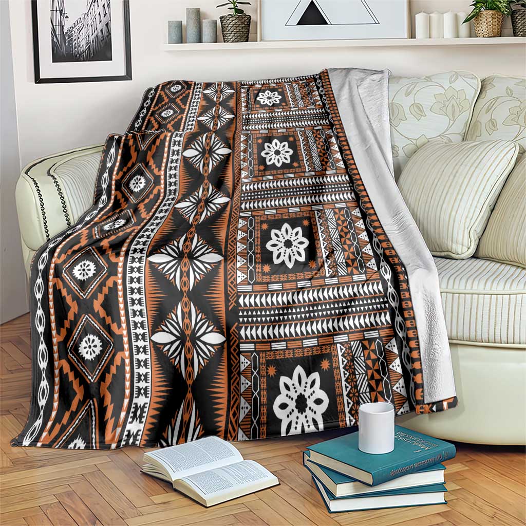 Fiji Masi Tapa Pattern Orange Blanket - Polynesian Pride