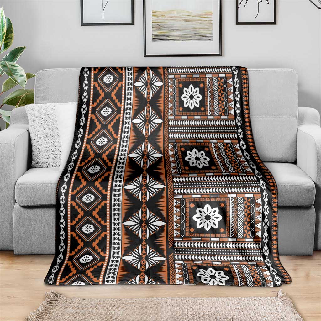 Fiji Masi Tapa Pattern Orange Blanket - Polynesian Pride