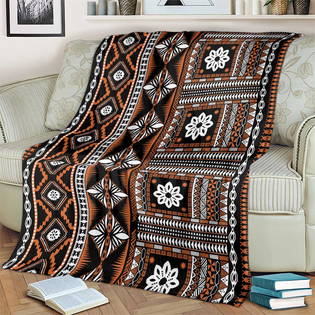 Fiji Masi Tapa Pattern Orange Blanket - Polynesian Pride