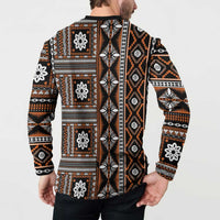 Fiji Masi Tapa Pattern Orange Button Sweatshirt - Polynesian Pride