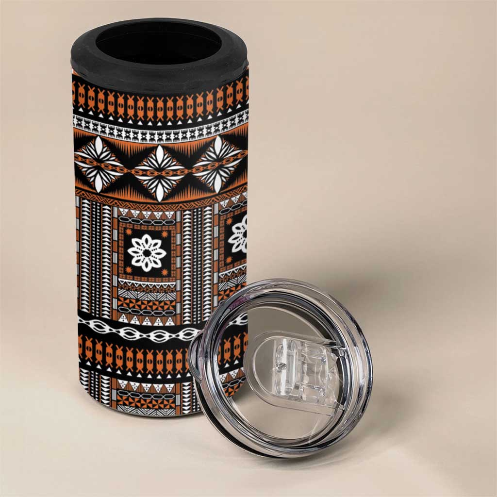 Fiji Masi Tapa Pattern Orange 4 in 1 Can Cooler Tumbler - Polynesian Pride