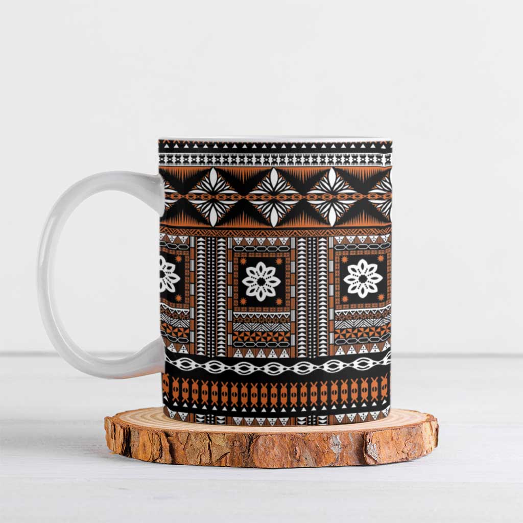 Fiji Masi Tapa Pattern Orange Ceramic Mug - Polynesian Pride
