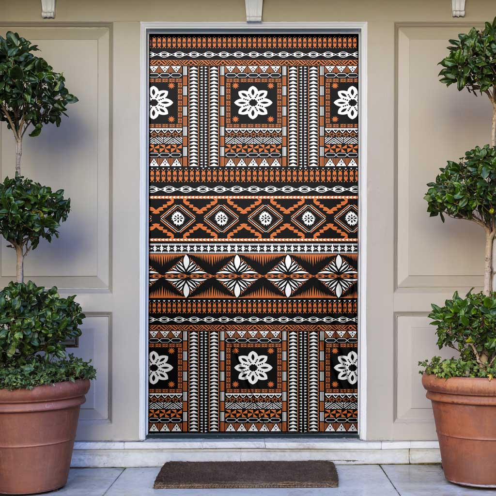 Fiji Masi Tapa Pattern Orange Door Cover - Polynesian Pride